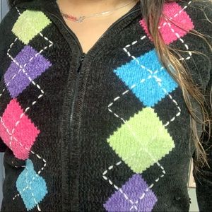 alfred dunner argyle zip up sweater